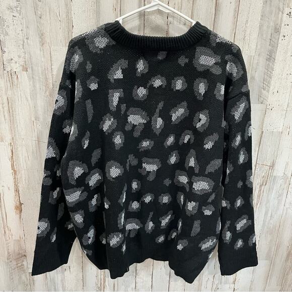 New! Kendall + Kylie Black Leopard Animal Print Crewneck Sweater Womens XL - Picture 5 of 7